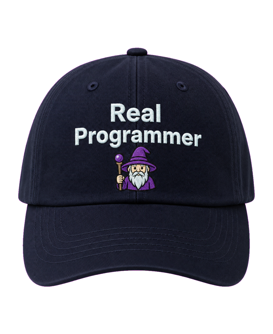 Real Programmer 🧙‍♂️ embroidered dad cap front view